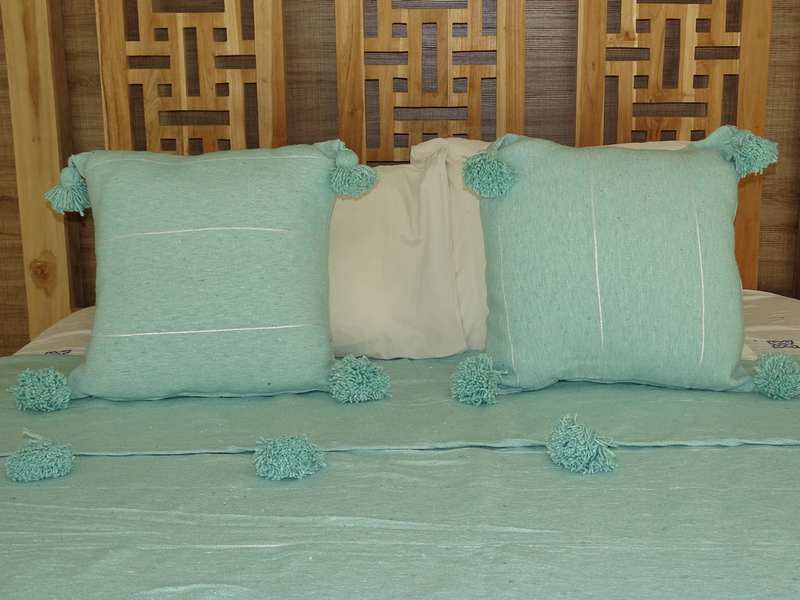 Cotton cushions and pompons #Pair of cushions with pompons  REF PE1