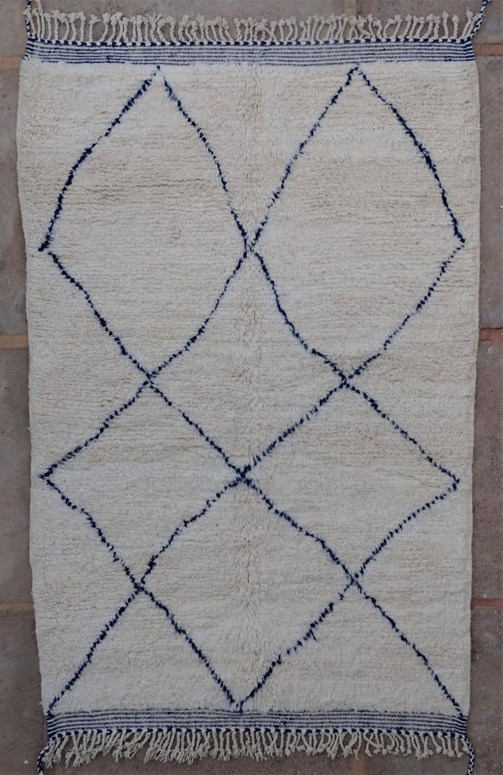 Berber living room rug #BO53007 pattern in blue wool type Beni Ourain